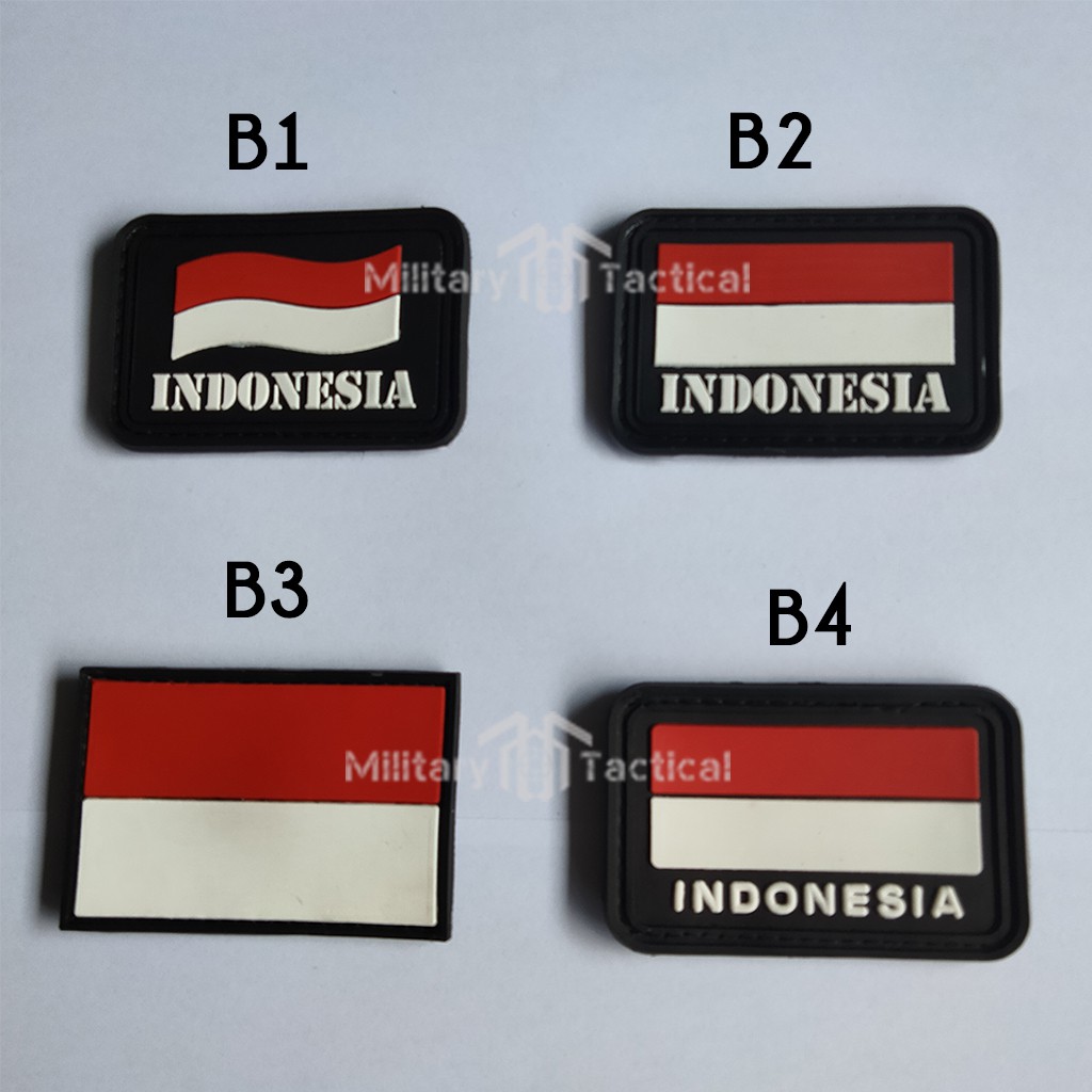 PATCH RUBBER BENDERA INDONESIA KOTAK DASAR HITAM/TEMPELAN EMBLEM KARET VELCRO