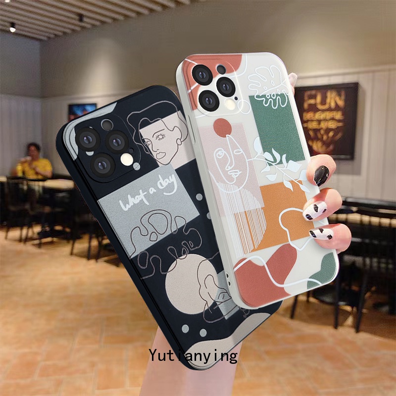 Vivo Y12 Case Vivo Y20 Y20i Y20S Y20A Y20G Y30G Y21S Y21 2021 Y15S Y15A Y20s G Y12A Y11s Y33S Y31 2021 Y17 Y15 Y11 Y51A Y53S Y50 Y30 Y30i Y53 Y91C Y91 Y93 Y95 Y51 2020 Y12i Y12S Art Face Line Straight Cube Soft TPU Case