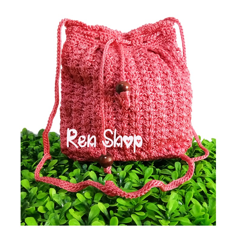 Tas Selempang Rajut Serut Gaul - Pink Salem