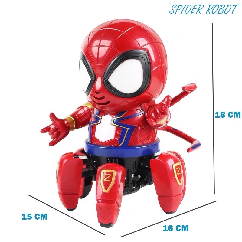 SPIDER ROBOT JOGET SPIDERMAN KAKI ENAM MUSIK LAMPU HEXAPOD DANCER SUPER HERO MARVEL AVENGERS