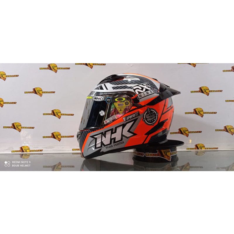 Helm Nhk full face RX9 paket ganteng motif racer x orange flouricent visor flat iridium-3