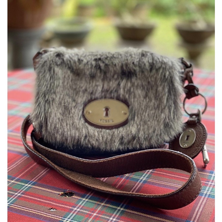 Fossil Maddox Faux Fur & Leather Trim Flap Small Crossbody (Pre-loved)
