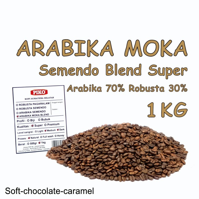 

DISKON - (BISA COD) KOPI ARABIKA MOKA SEMENDO BLEND 1 KG ROASTED BIJI KOPI / BUBUK KOPI - Biji Kopi