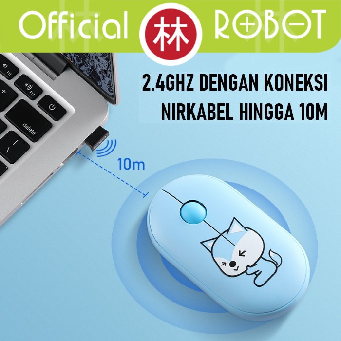 Robot M230 Wireless Mouse Silent Key Cherry Scroll Whell Motif Lucu