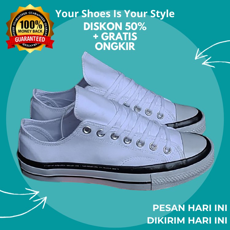 (BISA GRAB) CONVERSE 70S LOW MONCLEAR WHITE BLACK WHITE / CONVERSE 70S LOW ORIGINAL PREMIUM
