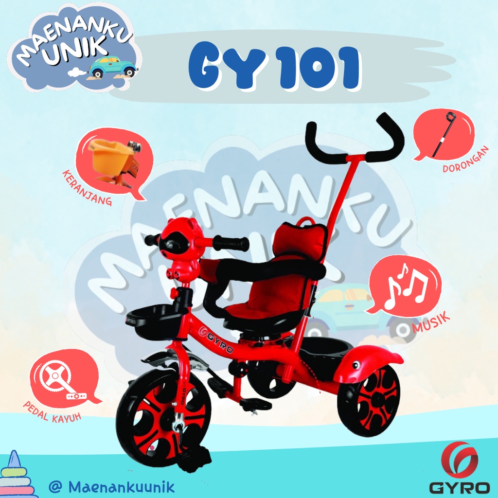 Sepeda Roda Tiga GYRO 101 NEW Tricycle Bike Dorongan Sepeda Anak