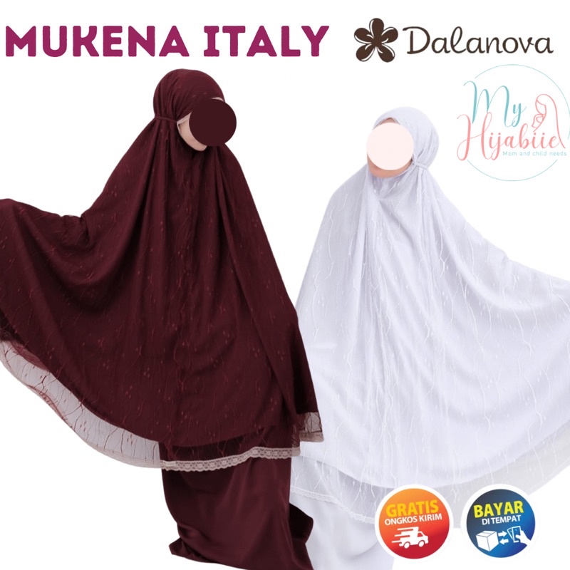 Mukena Dalanova Italy Original Dewasa - Baju Sholat Cantik Nyaman Tas Cantik