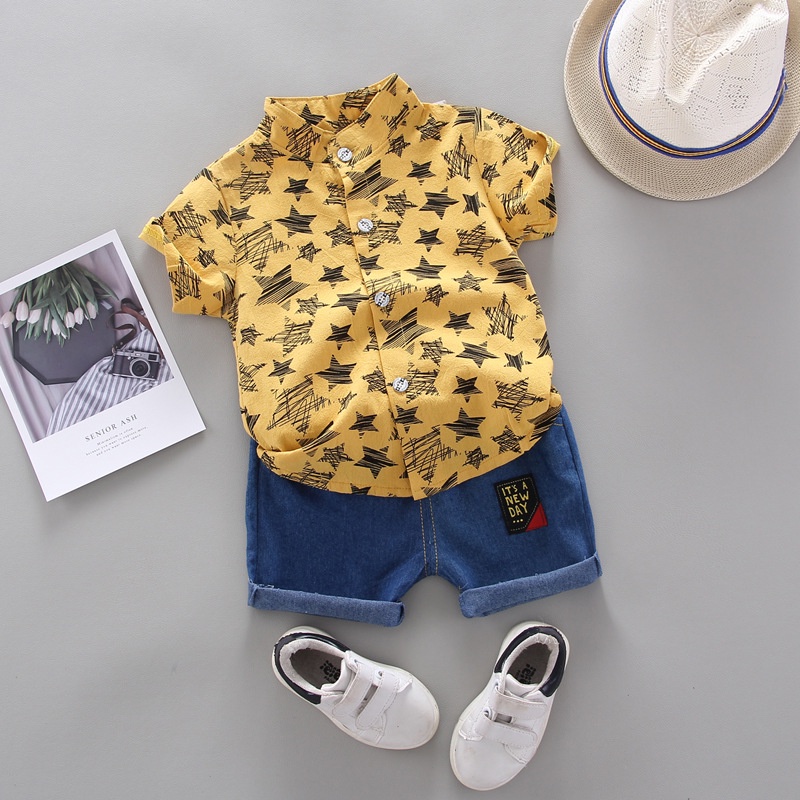 Baju Anak Laki-Laki Set Setelan Kemeja Bayi Laki-laki Celana Softdenim