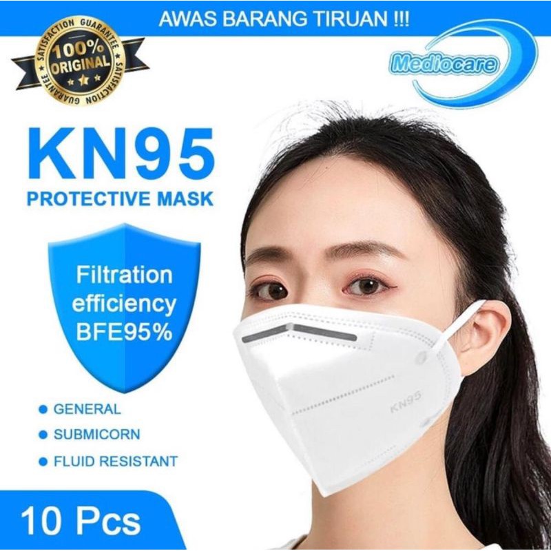 MASKER MEDIOCARE KN95 ORIGINAL ANTI VIRUS 5 PLY SELF PRIMING FILTER - ISI 10Pcs