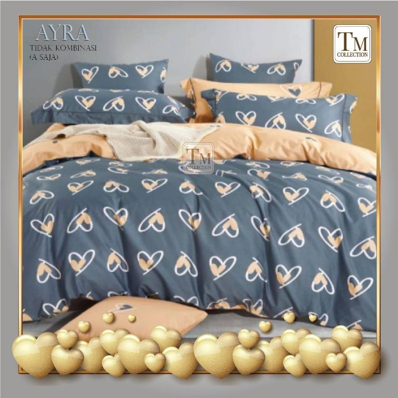 Bedcover Set Motif Love Navy Katun Catra Ukrn 140x200 - 200x200 Tinggi 30cm