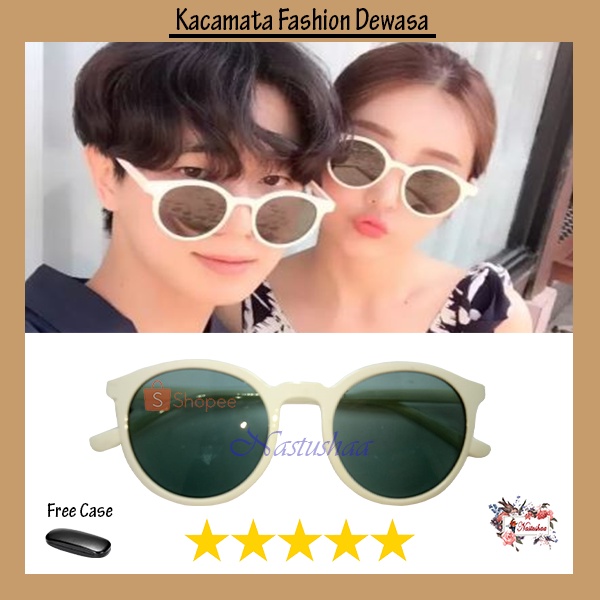 Kacamata Hitam Frame Broken White Bulat untuk Pria / Wanita Kaca Mata Fashion Gaya Korea Retro Anti UV Unisex FREECASE