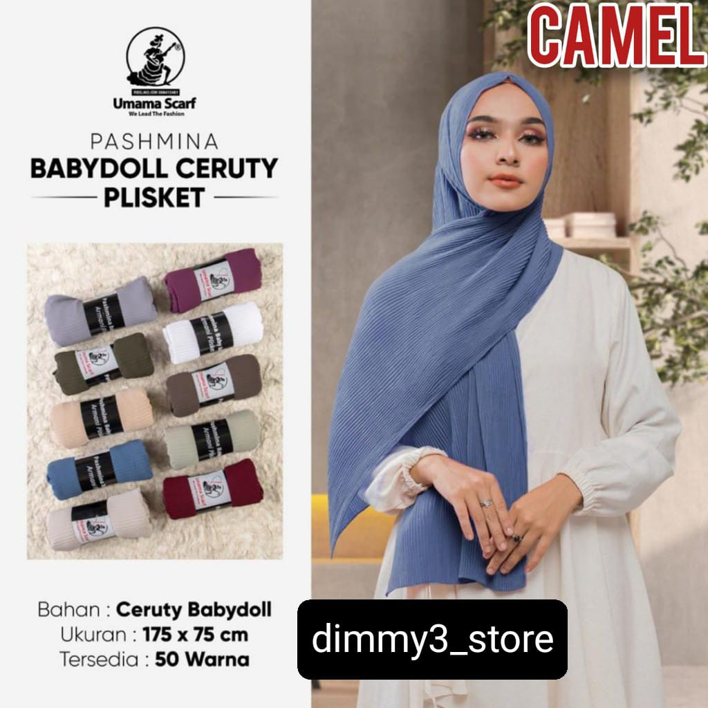 pashmina plisket camel umama/tanpa garis tengah/full lidi/ceruty babydoll DS