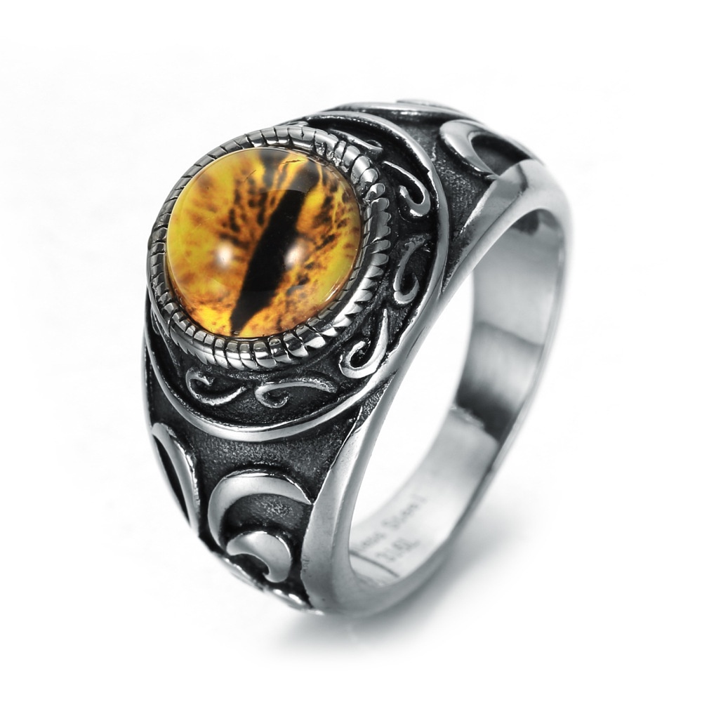 Cincin Bahan Stainless Steel Warna Kuning Gaya Vintage Untuk Pria