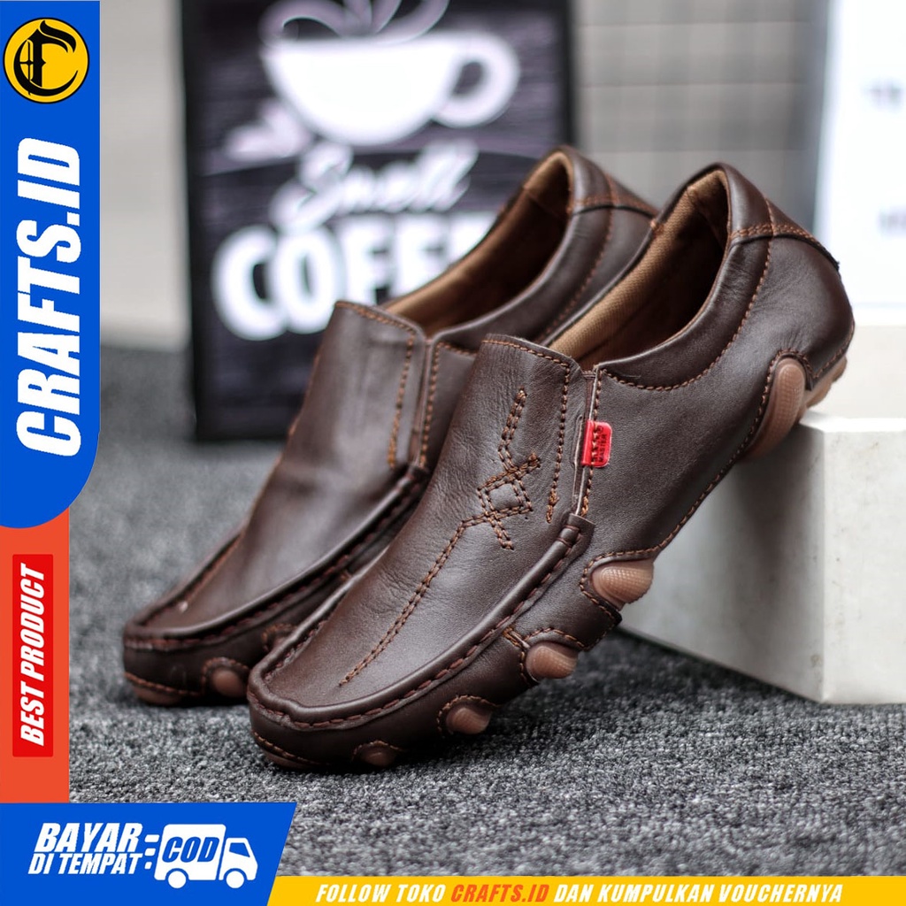 CRAFTS mesi - Sepatu Pantofel Formal Kulit Asli Kerja Slop Pria