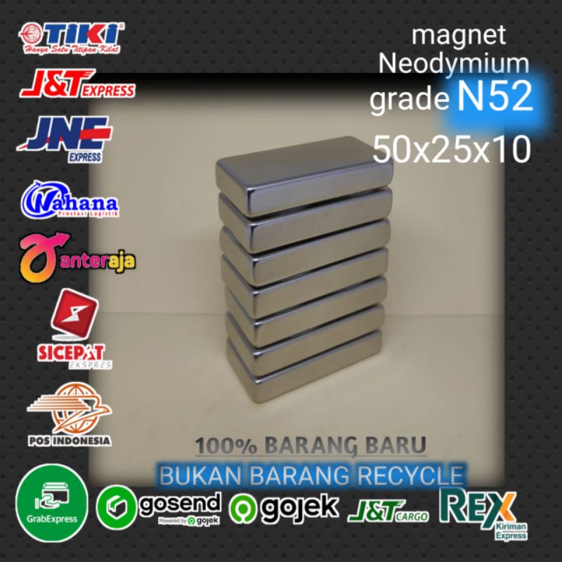 Magnet Neodymium Grade N52 ukuran 50x25x10mm