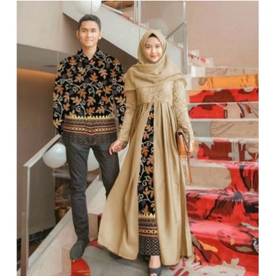 Gamis Pasangan Suami Istri Keluarga Terbaru 2022 Sarimbit Couple Batik Sarwendah Kekinian Lebaran Ga