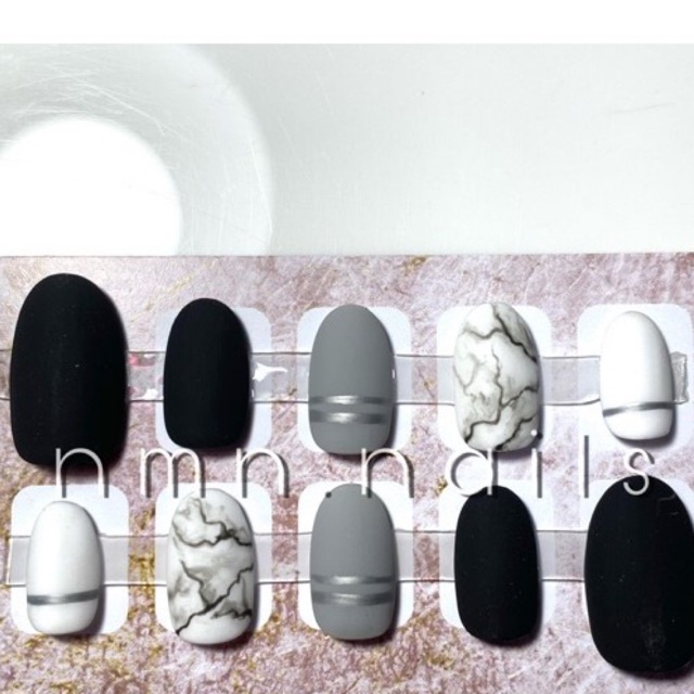 Jual Press on nails matte marble simple/ custom kuku palsu / Nailart
