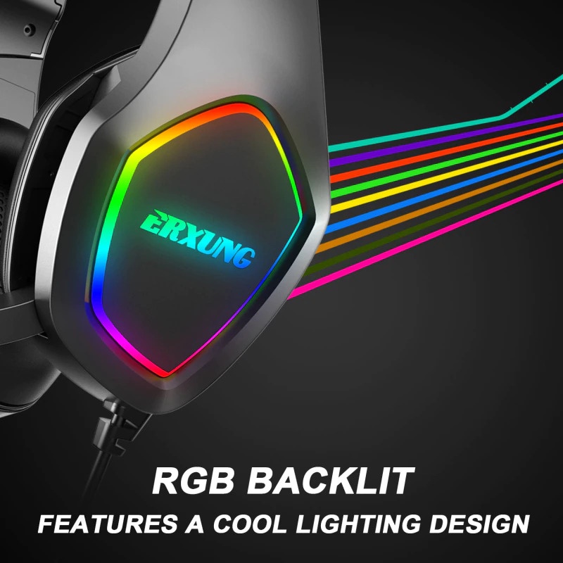 ERXUNG Gaming Headphone Headset Super Bass RGB LED with Mic - J20 - Black