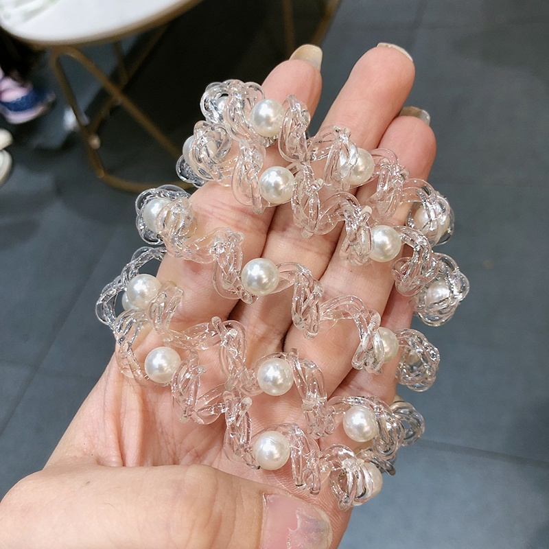 [Women Gold Silver Elastic Plastic Hair Ring][Telephone Cord Twist Pearl Headwear][ Popular Rubber Hair Rings][Daily Basic Hair Accessories ]