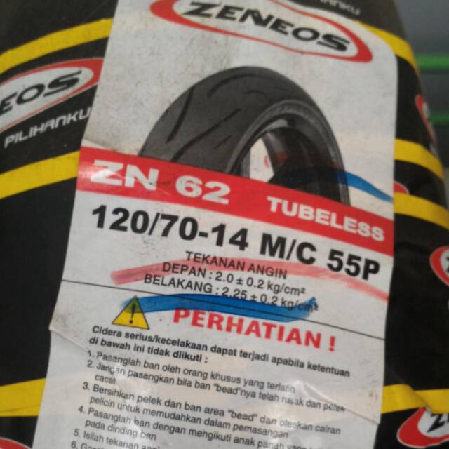 Zeneos ZN62 uk. 120/70 - 14 . Ban Depan Yamaha Aerox 155 . Ban Depan Benelli Zafferano 250 .