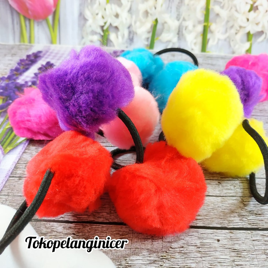 Kuncir Rambut / Karet Rambut Model  Pompom Bulat Tokopelanginicer