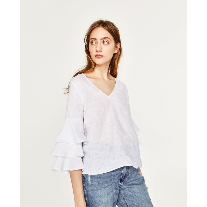 Zara white ruffled blouse / blouse putih Zara / Blouse ruffled putih