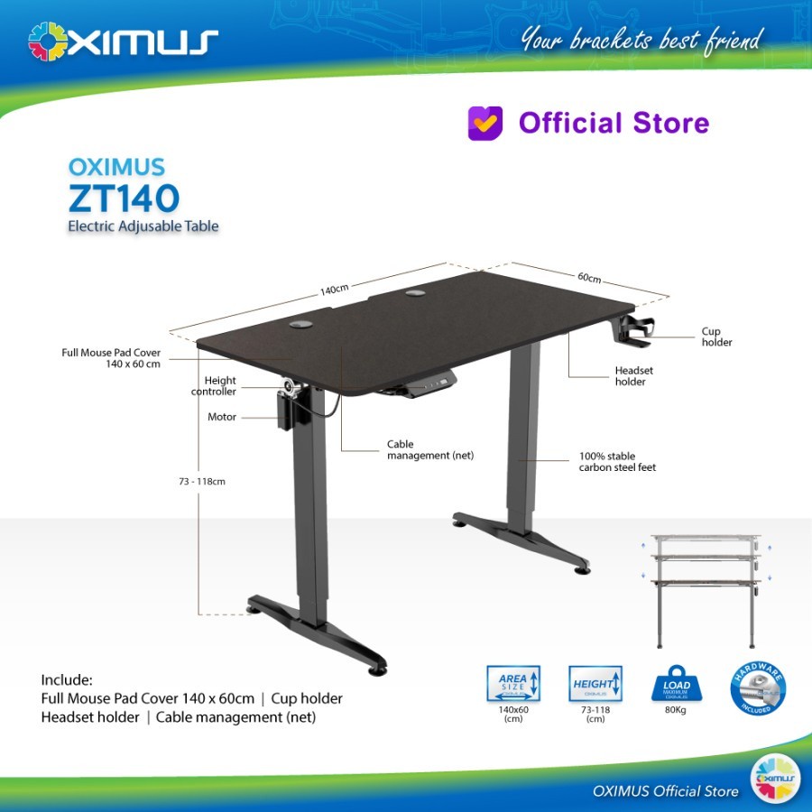 Gaming Desk OXIMUS ZT140 | Meja Electric Adjustable Komputer Computer