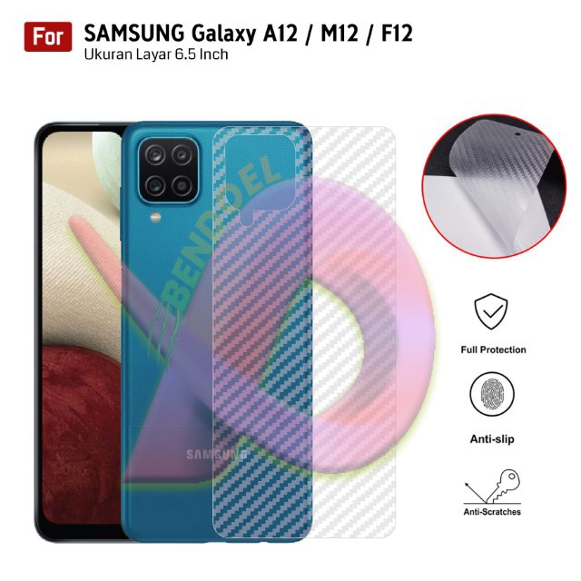 Carbon Garskin Samsung Galaxy A12 / M12 / F12 | Premium 3D Carbon Back Skin Anti Gores Belakang