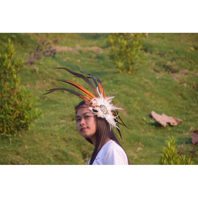 TOPI INDIAN - INDIAN HEADDRESS BANDO BULU AYAM ORANGE DAN MERAH