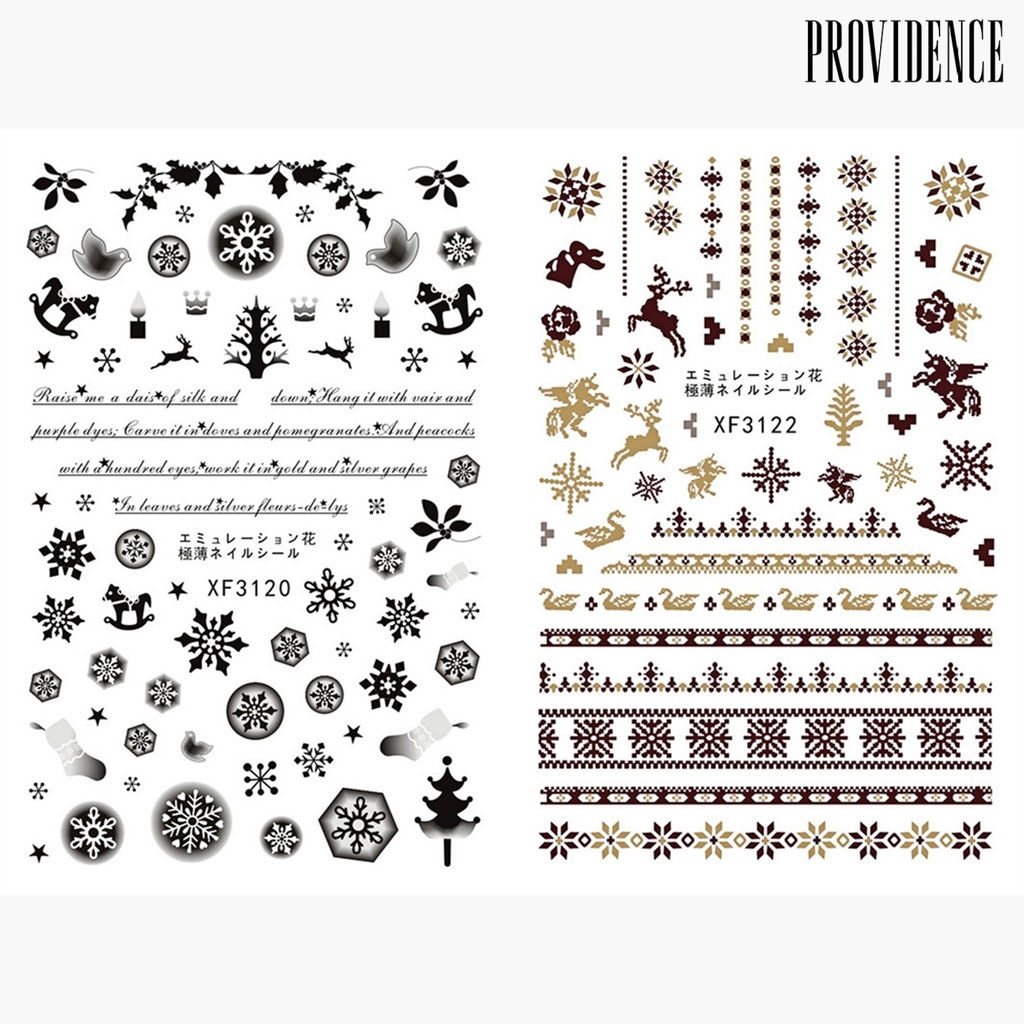 Providence 12Pcs/Set 3D Effects Nail Sticker Christmas Patterns Colorful Santa Claus Elk Snowman Gift Water Transfer for Winter