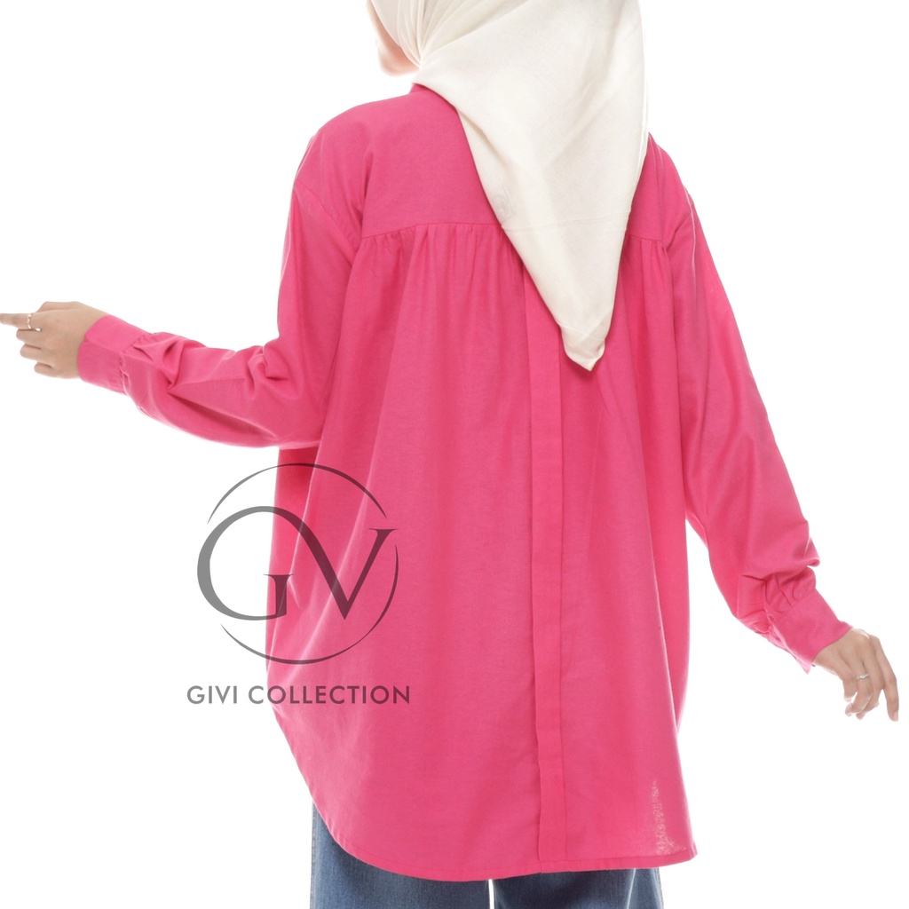 lydia blouse | kemeja wanita oversize linen rami | shirt wanita oversize | atasan wanita terbaru | kemeja pocket