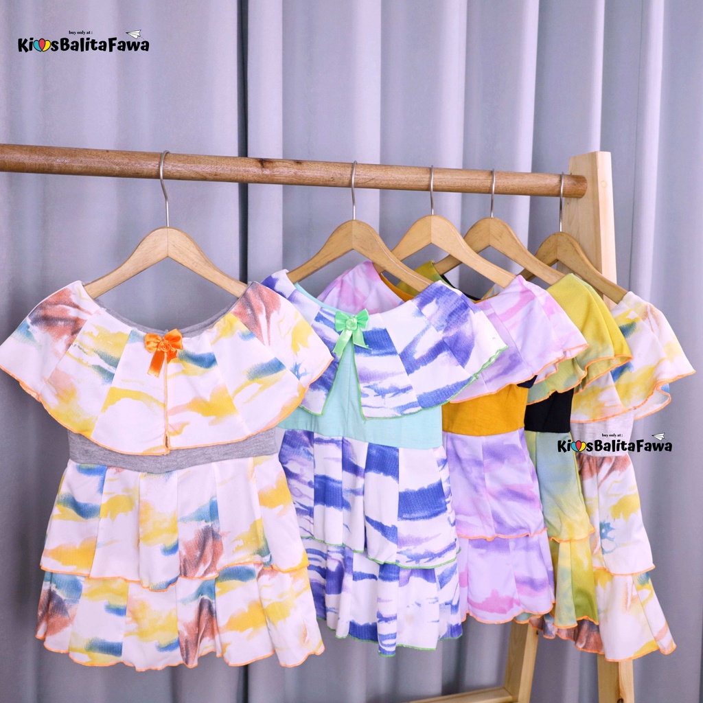 Dress Arumi size 1-2 Tahun / Baju Kensi Cewek Katun Adem Gaun Pesta Dres Cape Anak Perempuan Murah