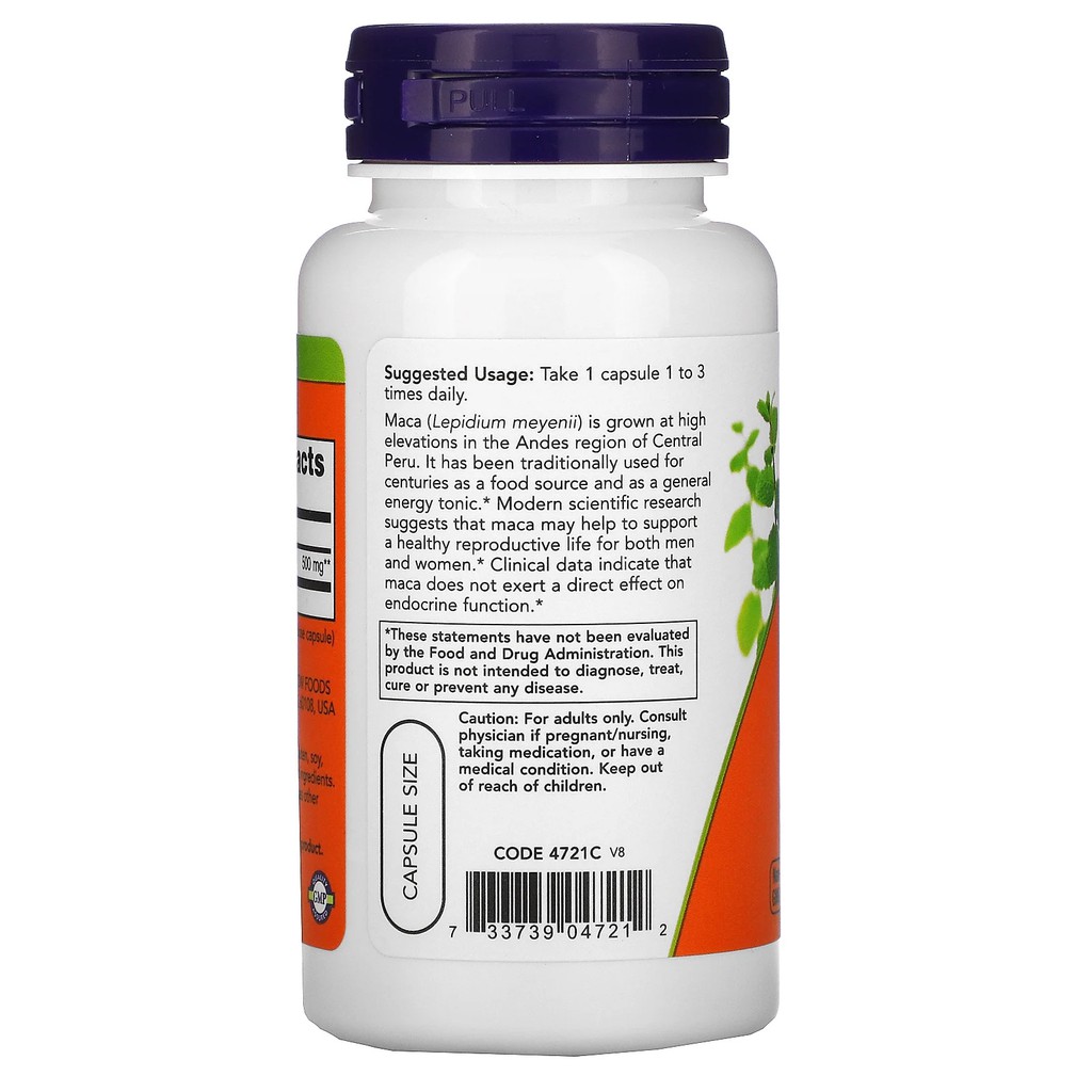 Now Foods Maca 500 mg 100 Veg Capsules Reproductive Health