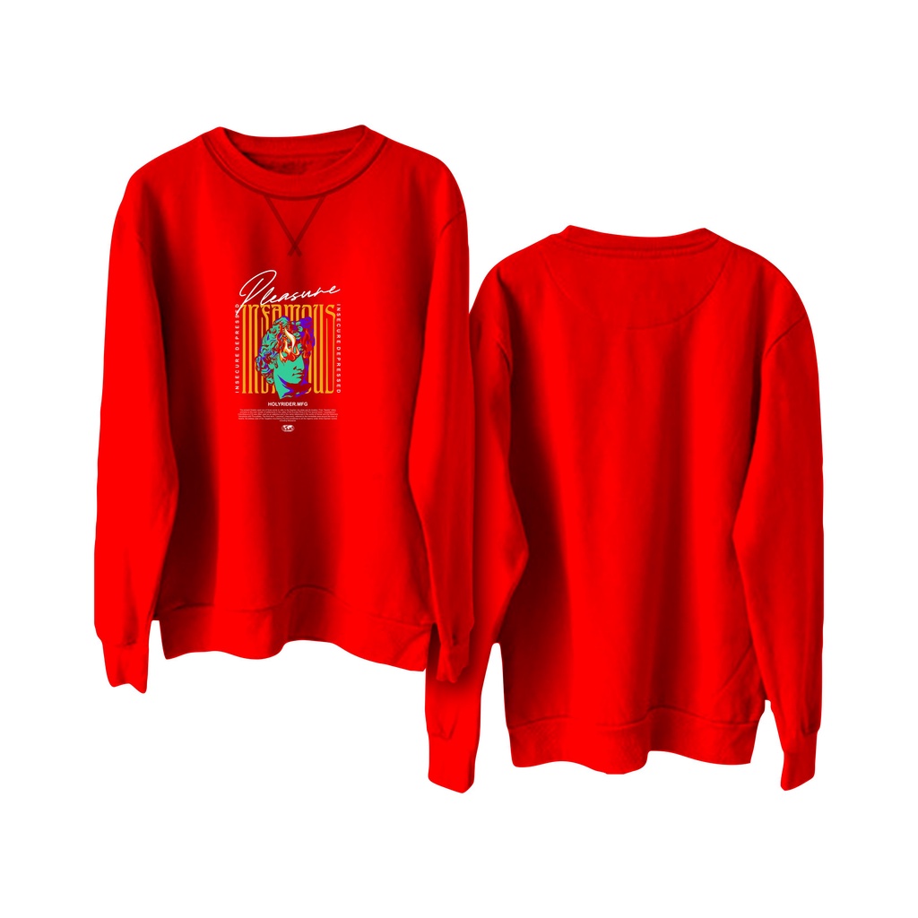 Crewneck sweatshirt sablon DTF || Holyrider Sweter Basic Pleasure size M - XXL ( Pria &amp; Wanita )