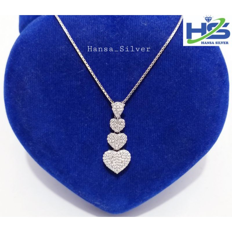 Kalung Perak Wanita Silver Asli 925 Lapis Emas Putih Model Italy Liontin Love Tumpuk - Kalung Wanita