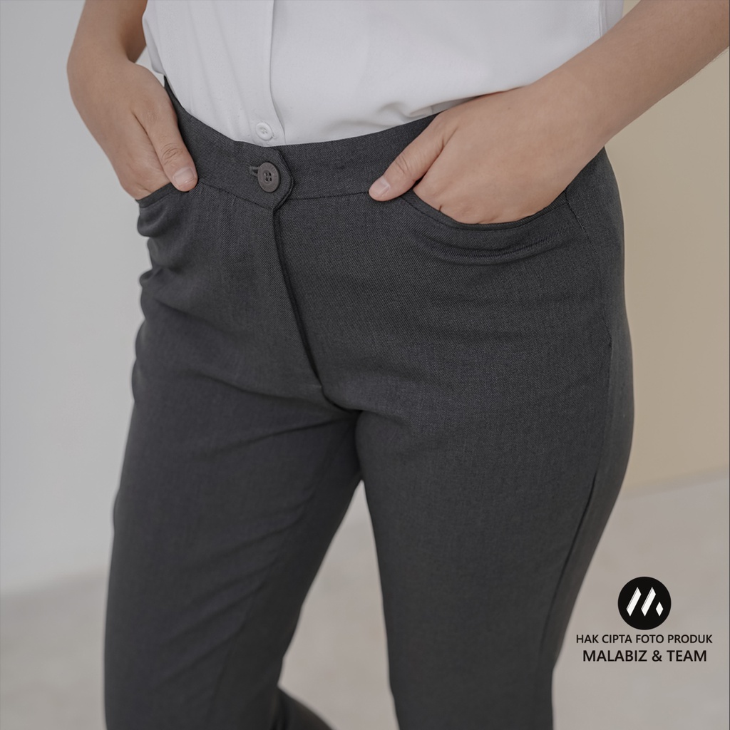 SHANNON  DARK GREY - Celana Kantor Wanita Slim Fit Bahan Stretch dan Tebal Celana Formal Wanita Celana Panjang wanita Hitam Celana Dasar Wanita Basic Standar Kerja Malabiz