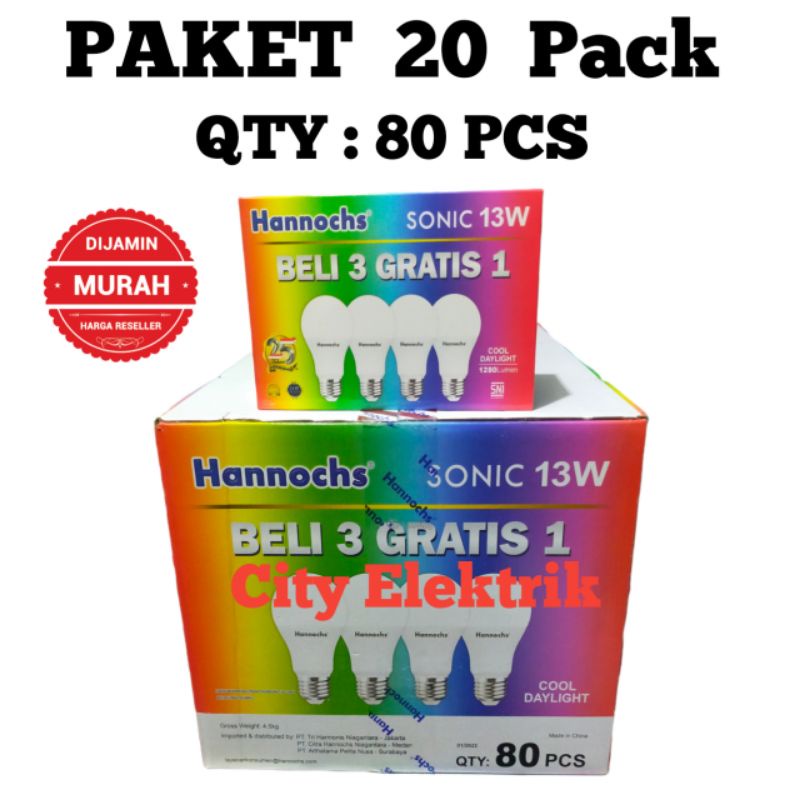 Hannochs Sonic Pack 13 Watt ( Paket 20 Pack ) 1 Dus 80 Pcs / 20 Pack ( Harga Grosir )