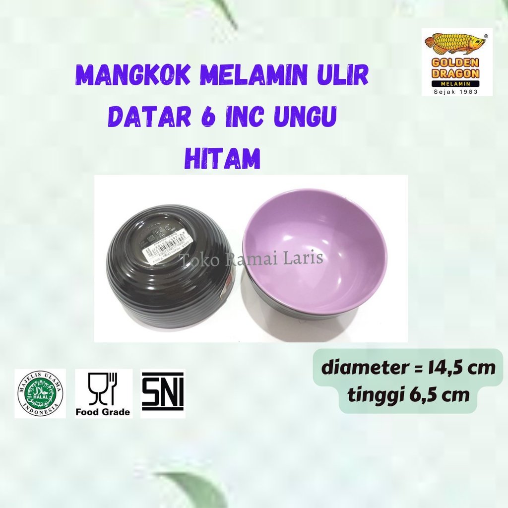 MANGKOK MELAMIN Ulir Datar W06A5 Ungu Tosca Hitam 6 inch  Golden Dragon | Mangkok ramen