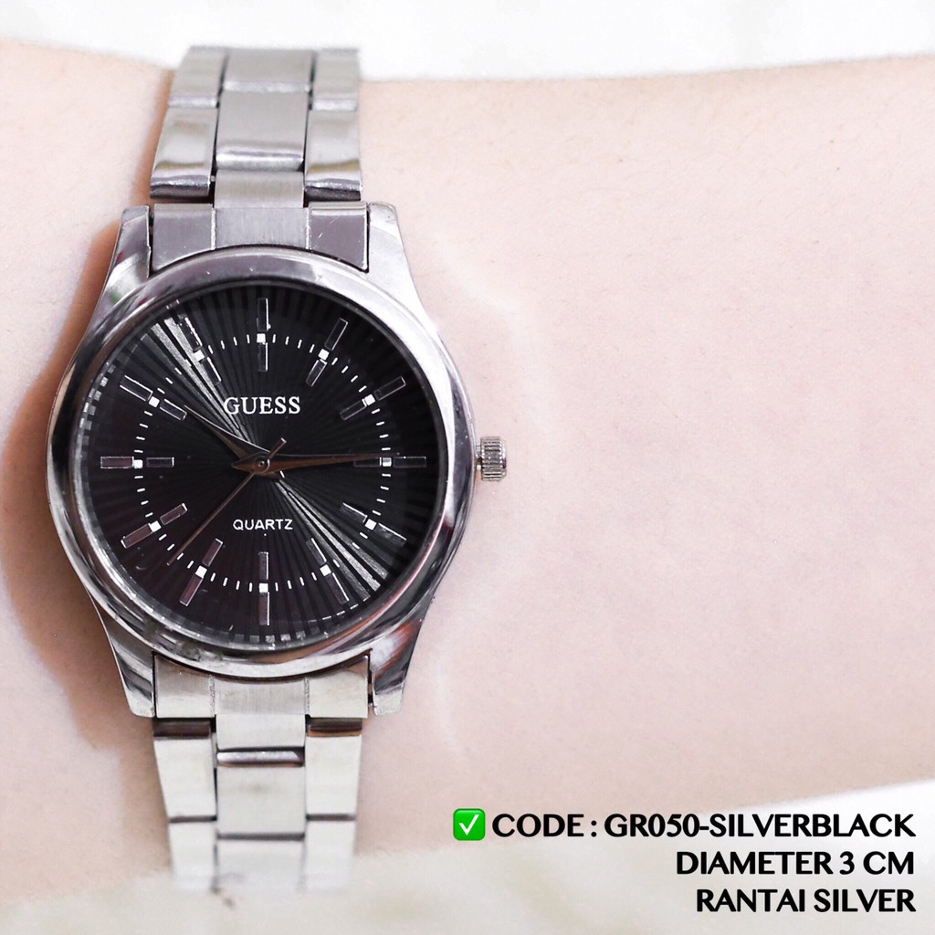 Jam tangan murah wanita dan pria rantai hitam silver GR050