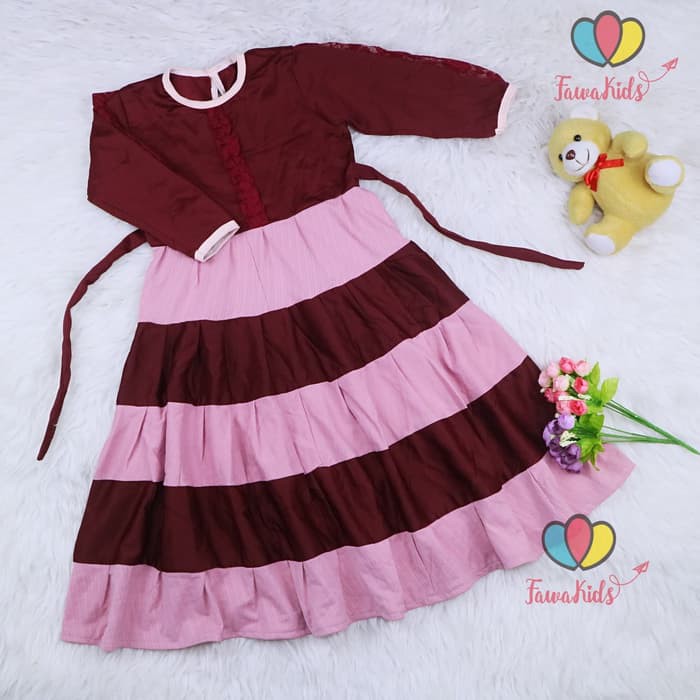 Mesafa Renda Kids Plus Cadar Dress Muslim Anak Perempuan Ori Naur 9581QO  Khansa 5-6 Tahun / Baju Ng