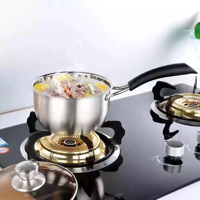 Panci Masak Steamer Panci Enamel Tutup Kaca Tahan Panas 1.2L