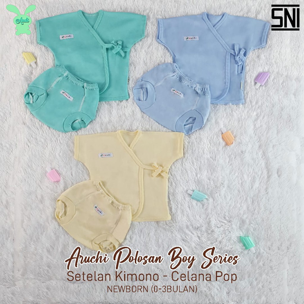 ARUCHI KIMONO POLOS / ARUCHI KIMONO BORDIR WARNA SETELAN BAYI NEWBORN SETELAN PIYAMA BAYI