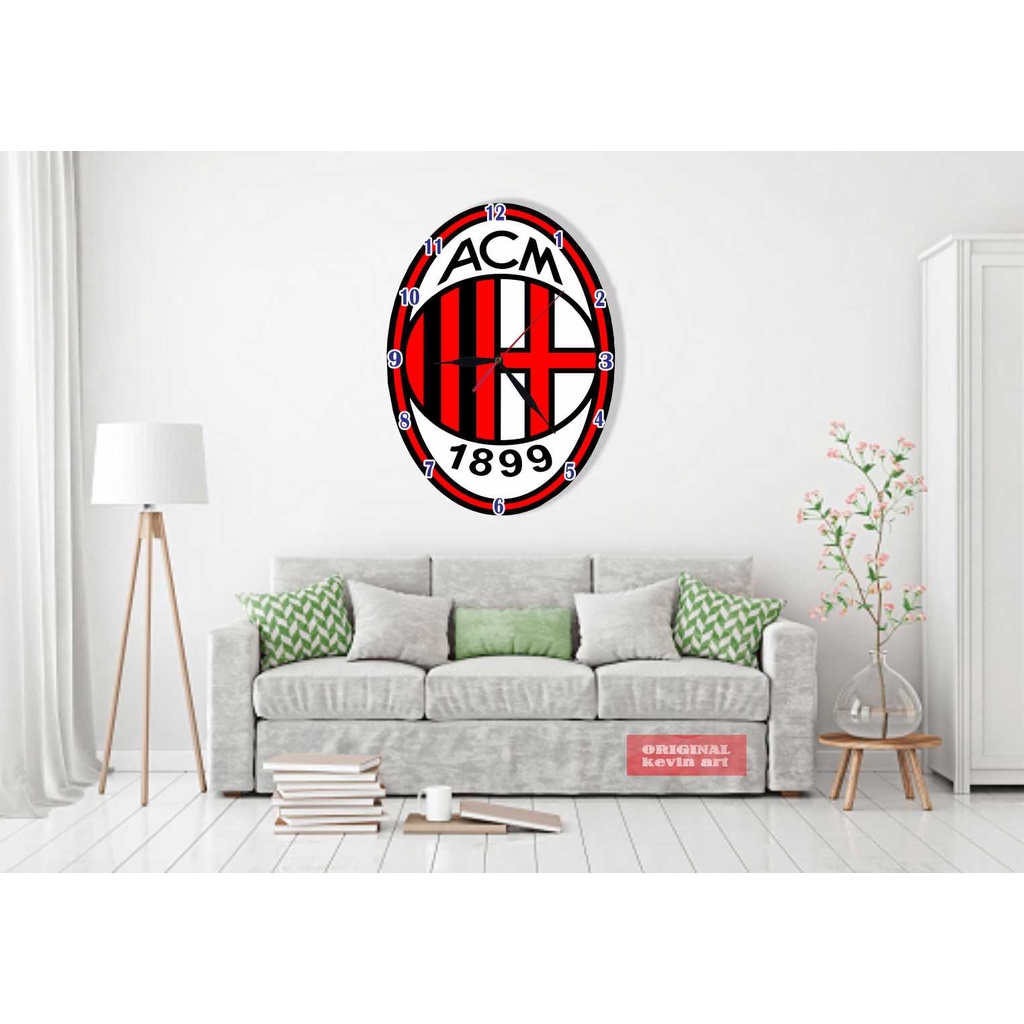 JAM DINDING KAYU UNIK KARAKTER GAMBAR MOTIF ACMILAN VINTAGE MURAH