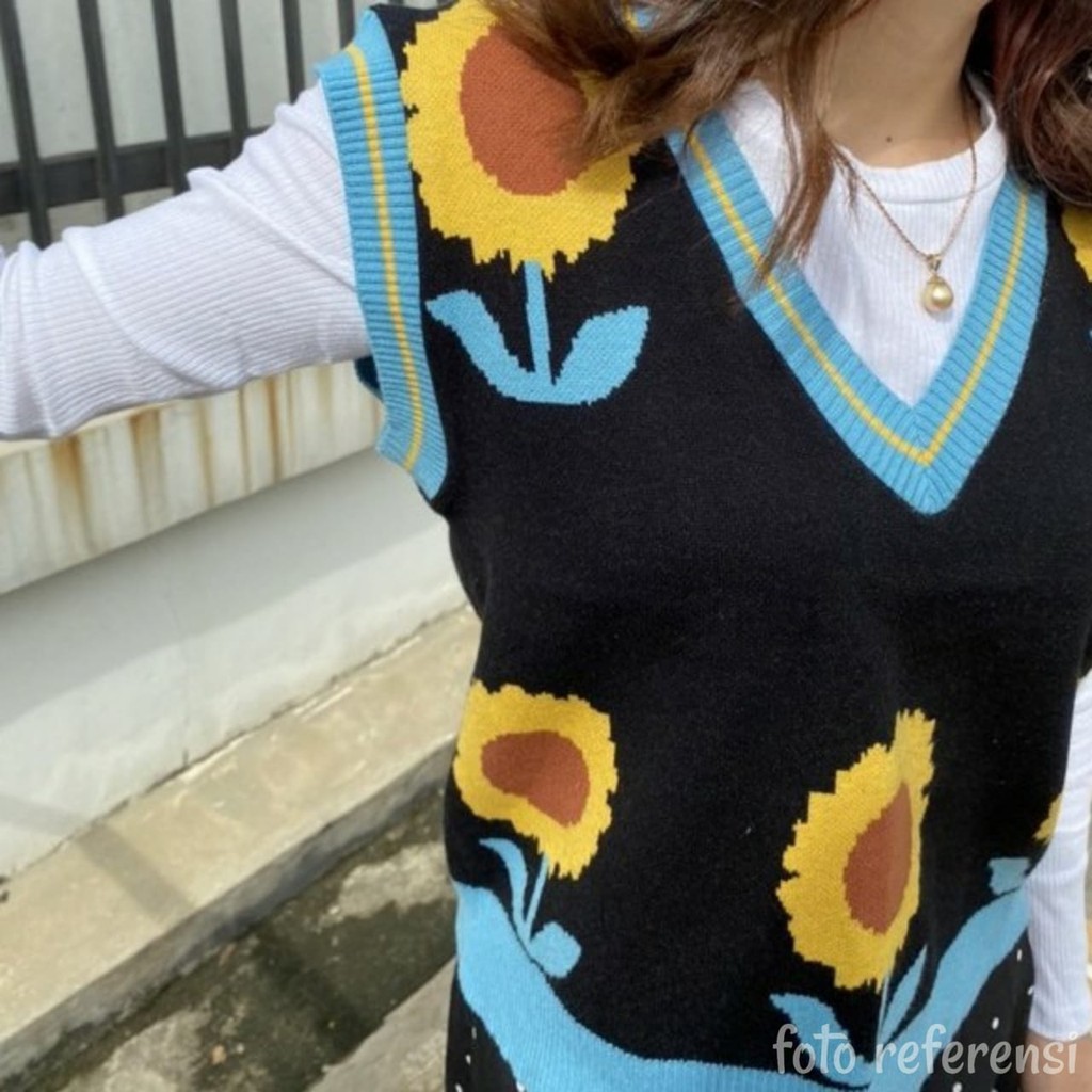 Rompi rajut motif bunga matahari gaya korea untuk wanita /sunflower vest