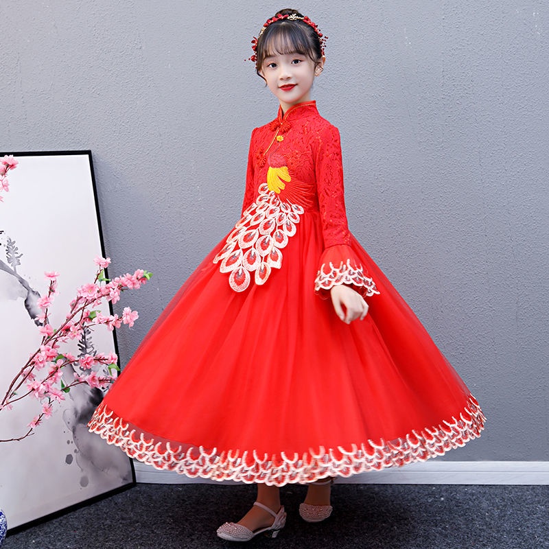 Girls' cheongsam winter dress hanfu chinese style foreign style Plush Princess Dress little girls' T