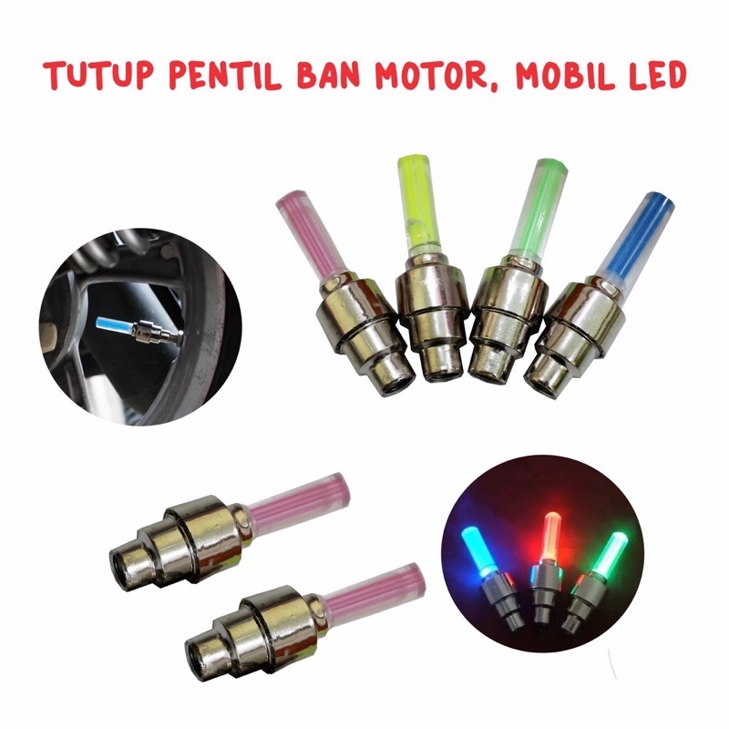 Tutup Pentil Led Sepasang  Bisa Nyala Untuk Sepeda Motor Mobil