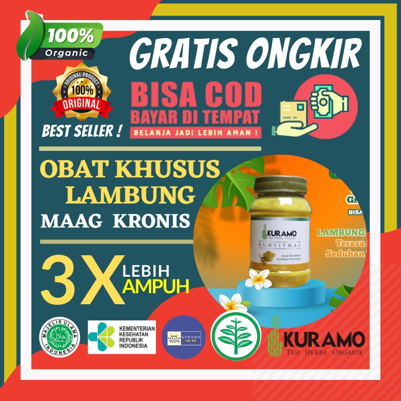 

OBAT HERBAL ASAM LAMBUNG MAAG KRONIS AKUT GERD PERUT KEMBUNG BEGAH MUAL MULES KURAMO KUNYIT MAS 200g