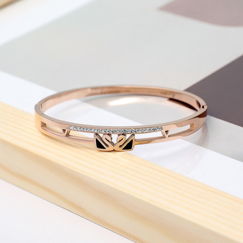 Gelang Bangle Double swan Titanium Korea Style Wanita Anti Karat