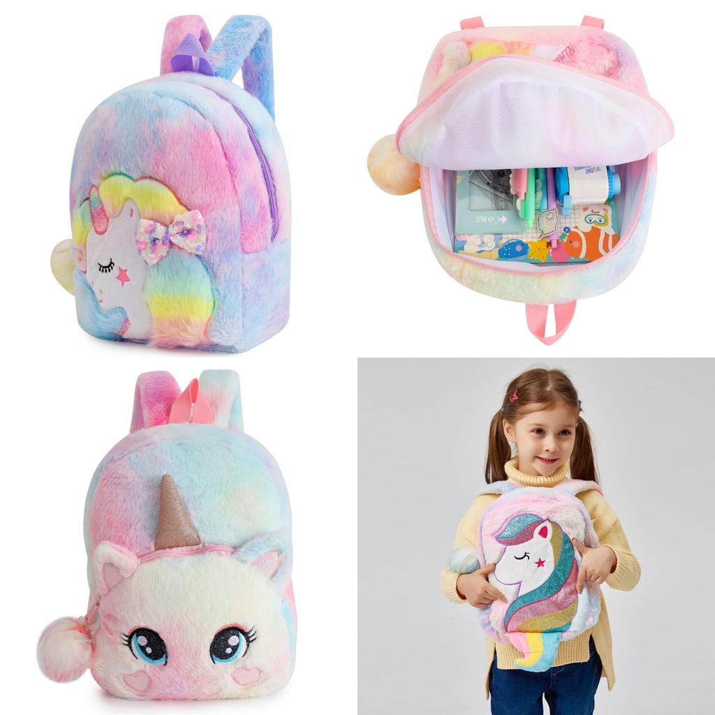 Tas sekolah anak PAUD TK tas ransel unicorn bulu Tas jalan jalan anak SD tas unicorn bulu kado ultah anak perempuan kado ultah unicorn tas anak import Tas Blingberry import tas blingberry grosir