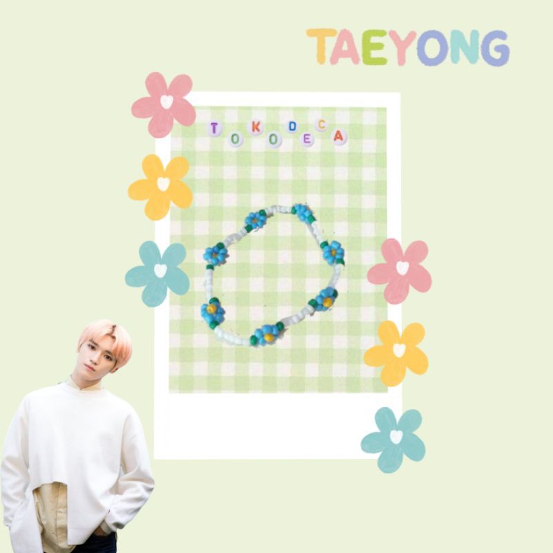 ✨ Taeyong NCT 127 SuperM Daisy Flower White Blue Bead Bracelet Gelang Korea Kpop Manik Bunga DIY ✨